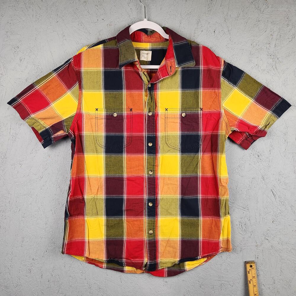 Vintage Old Navy Shirt Mens Large Multicolor Plaid Preppy Colorblock Y2k Pocket